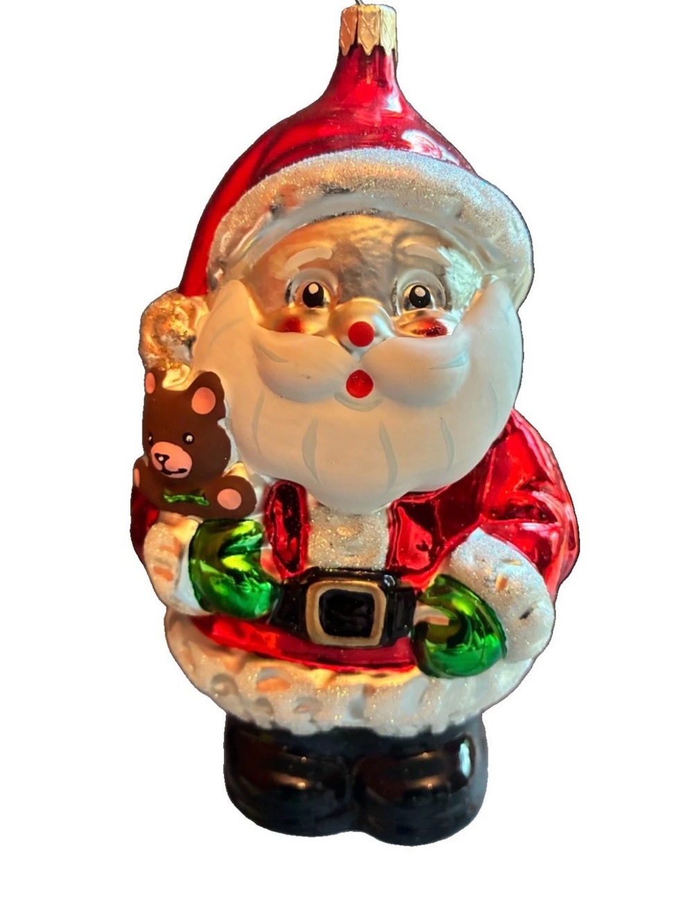 Curt S Adler Glass Santa Claus w Teddy Bear Christmas Ornament NIB